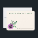 Ratschläge für die Bride Cards | Lila Pansy Hinweiskarte<br><div class="desc">Sammeln Sie Ratschläge für die Braut, mit diesen süßen Karten zu sein. Platzieren Sie einen Stapel am Eingang zu einer Verlobungsfeier oder Hochzeit, verließ Sie einen an jedem Ort, oder geben Sie ihn durch. Das Design zeichnet sich durch schicke schwarz-weiße Streifen mit einer lila Aquarellpansie-Blume aus. Matching Einladungen und Zubehör...</div>