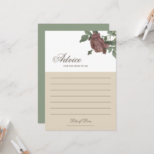 Ratschläge für die Mama Burgundy Blush Floral Gold Einladung (Vorderseite/Rückseite Beispiel)