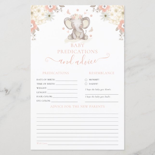 Ratschläge für Eltern Elephant Girl Baby Shower Ga (Vorderseite)