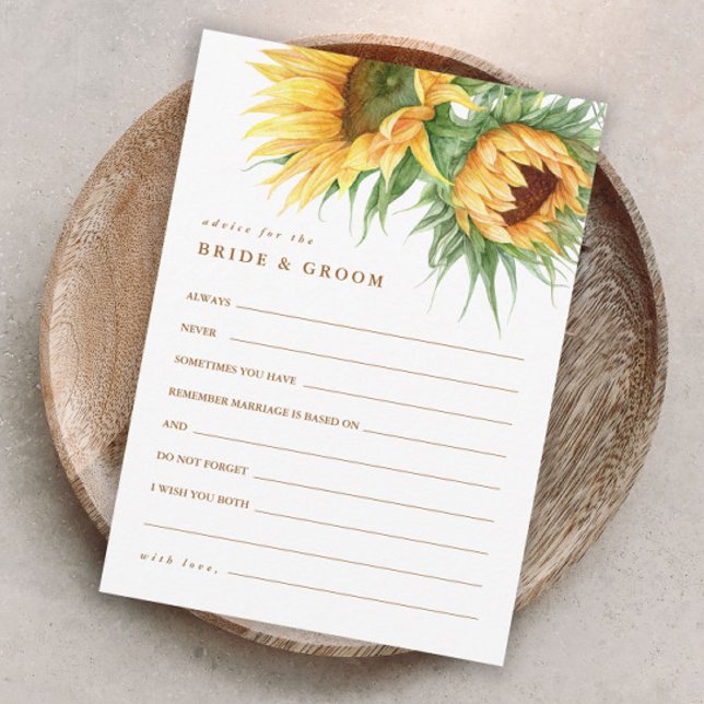 Ratschläge für rustikale Sonnenblumen-Brautpartys Begleitkarte (Rustic sunflower fall bridal shower advice cards.)