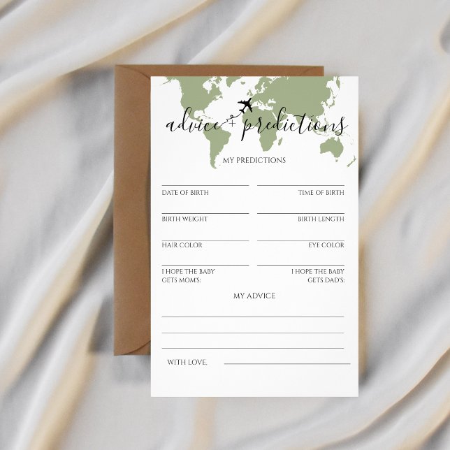 Ratschläge und Vorhersagen Reisegewerbedusche Baby Flyer (advice + predictions cards baby shower world map)
