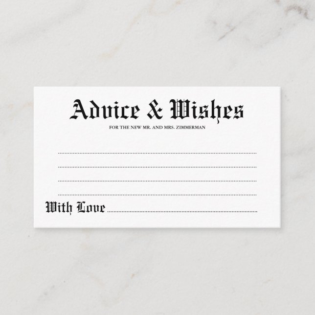 Ratschläge und Wünsche Gotische Hochzeitkarte Hinweiskarte (Vorderseite)