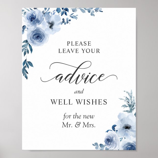 Ratschläge und Wünsche Signieren Dusty Blue Floral Poster (Vorne)