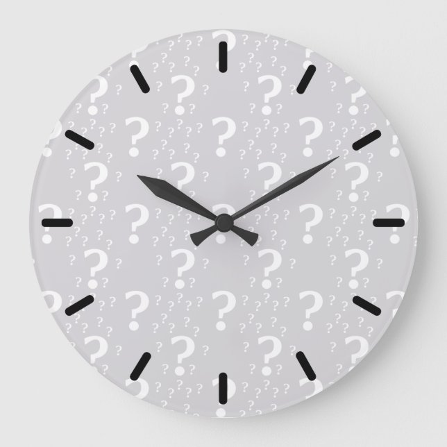 Rätsel-Fragezeichen Rätsel hellgrau Große Wanduhr (Vorderseite)