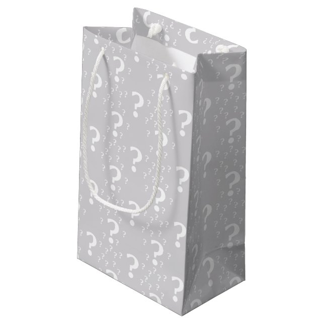 Rätsel-Fragezeichen Rätsel hellgrau Kleine Geschenktüte (Rückseite Schrägansicht)