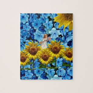 Rätsel Sonnenblume Fee Blau Floral