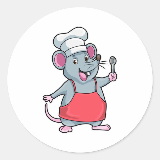 Ratte als Koch mit Cooking Schürze & Spoon Runder Aufkleber (Vorderseite)