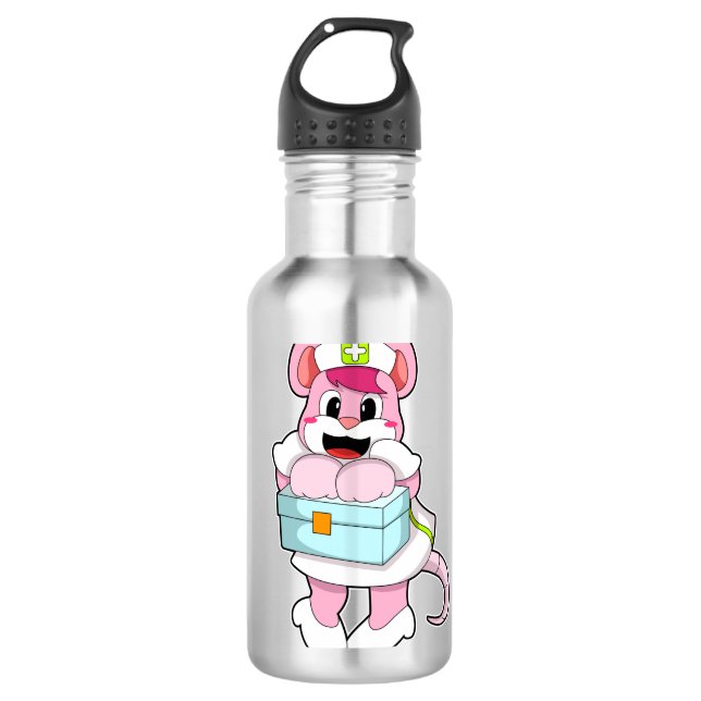 Ratte als Krankenschwester mit Box Edelstahlflasche (Vorderseite)
