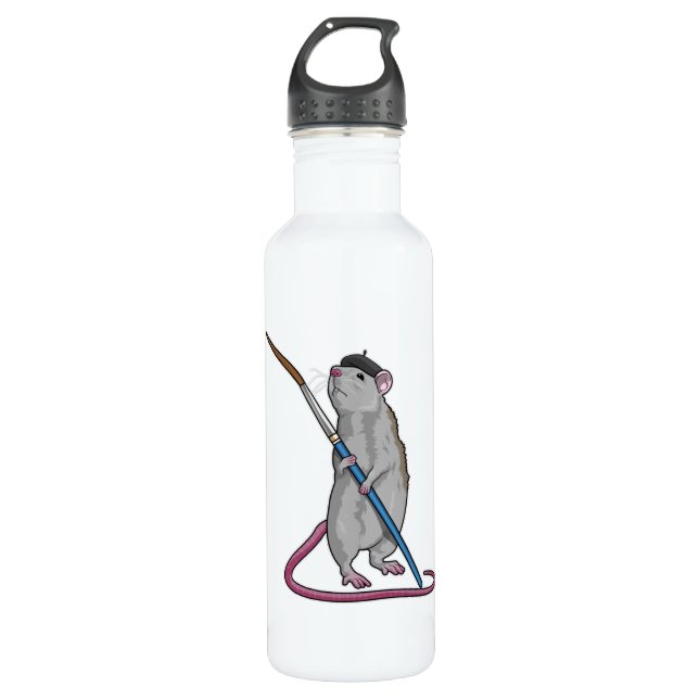 Ratte als Maler mit Pinsel Edelstahlflasche (Vorderseite)
