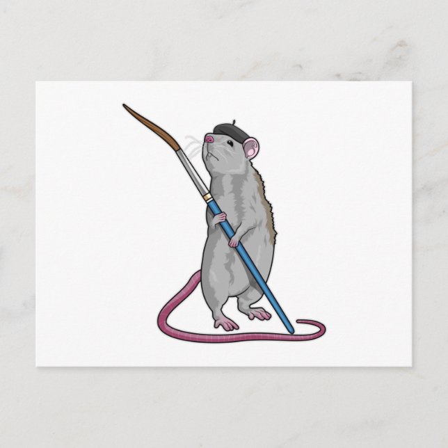 Ratte als Maler mit Pinsel Postkarte (Vorderseite)