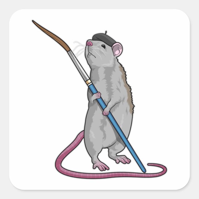 Ratte als Maler mit Pinsel Quadratischer Aufkleber (Vorderseite)