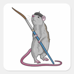 Ratte als Maler mit Pinsel Quadratischer Aufkleber