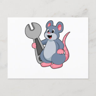 Ratte als Mechaniker mit Schraubenschlüssel Postkarte