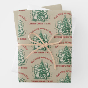Ratte am Weihnachtsbaum herumtollend Lustige Weihn Geschenkpapier Set