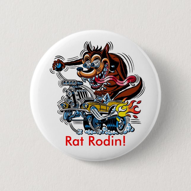 Ratte auf frisiertem Auto, Ratte Rodin! Button (Vorderseite)