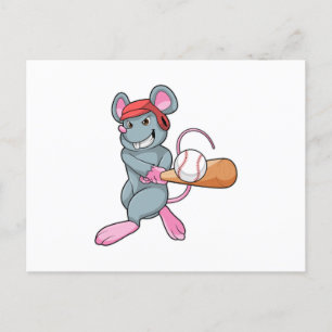 Ratte beim Baseball mit Baseballschläger und Helm Postkarte
