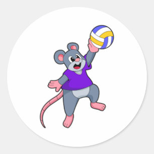 Ratte beim Volleyball-Sport Runder Aufkleber