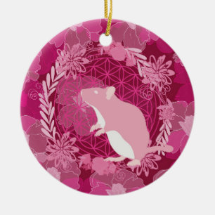 Ratte, Blume des Lebens, Rose, Mandala,Zen,Chakra, Keramik Ornament