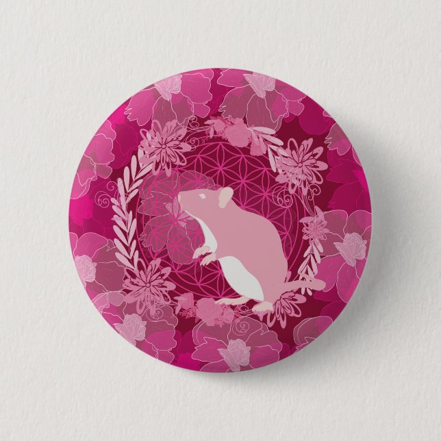 Ratte,Blume des Lebens, Rose, Mandala,Zen,Chakra,M Button (Vorderseite)
