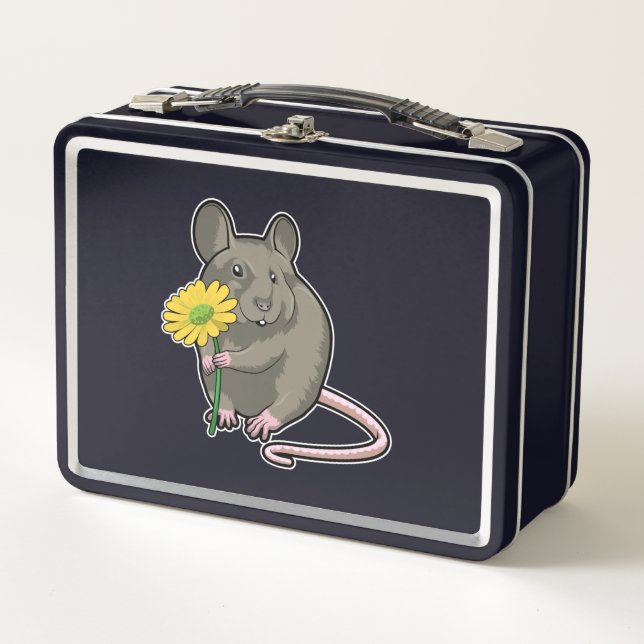 Ratte mit gelber Blume Metall Brotdose (Vorderseite)