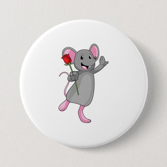 Ratte mit Rose Blume Button (Vorderseite)