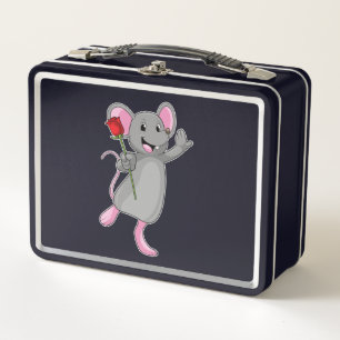Ratte mit Rose Blume Metall Brotdose