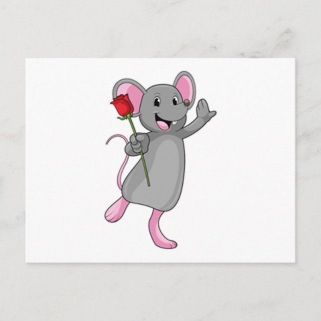 Ratte mit Rose Blume Postkarte (Vorderseite)