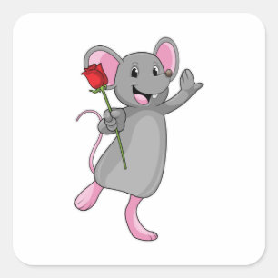 Ratte mit Rose Blume Quadratischer Aufkleber