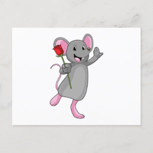 Ratte mit Rosenblume Postkarte