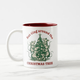 Ratte um den Weihnachtsbaum lustige Weihnachten Ra Zweifarbige Tasse