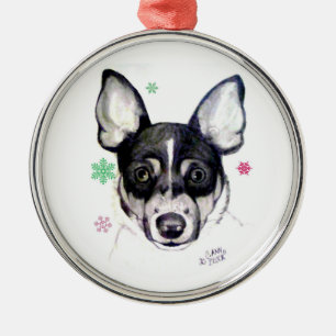 Ratten-Foxterrier-Weihnachtsverzierung Silbernes Ornament