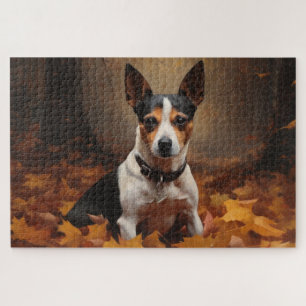 Ratten Terrier im Herbstlaub Fall Inspiriert