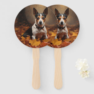 Ratten Terrier im Herbstlaub Fall Inspiriert Fächer