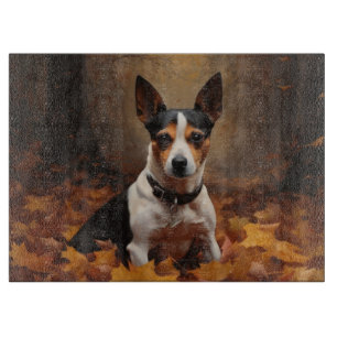 Ratten Terrier im Herbstlaub Fall Inspiriert Schneidebrett