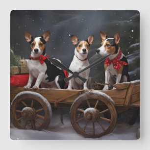 Ratten Terrier Schnee Schlitten Weihnachten Dekora Quadratische Wanduhr