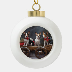 Ratten-Terrier Schneebedeckter Schlitten Weihnacht Keramik Kugel-Ornament
