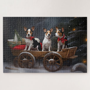 Ratten Terrier Schneeweißer Schlitten Weihnachtsde