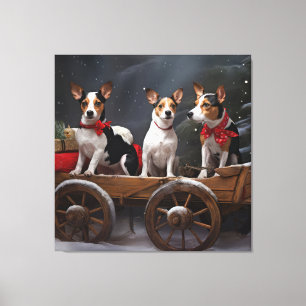 Ratten Terrier Schneeweißer Schlitten Weihnachtsde Leinwanddruck