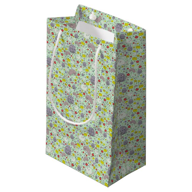Ratten und Mäuse in Grün Kleine Geschenktüte (Vorderseite Schrägansicht)