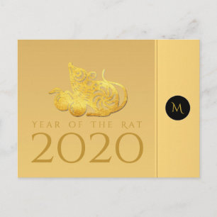 Rattenjahr 2020 Früchte Elegant Monogram Postcard Postkarte