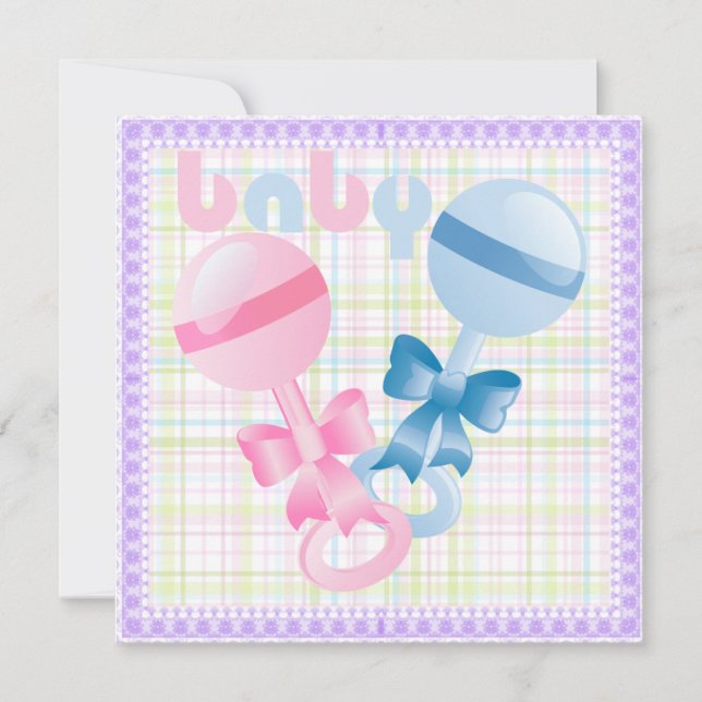 Rattles Baby Gender Reveal Party Einladung (Vorderseite)