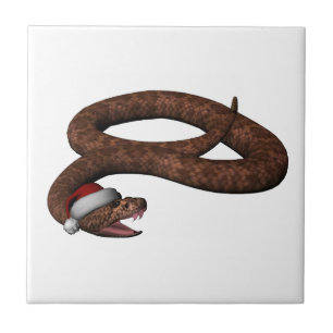 Rattlesnacht mit Weihnachtsmannmütze Fliese