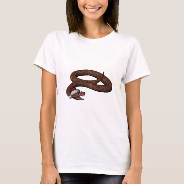 Rattlesnacht mit Weihnachtsmannmütze T-Shirt (Vorderseite)