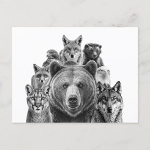 Raubtiere aus Holz in Nordamerika Postkarte
