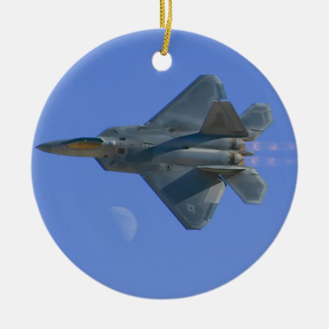 Raubvogel F-22 über Mond-Verzierung Keramikornament (Vorne)