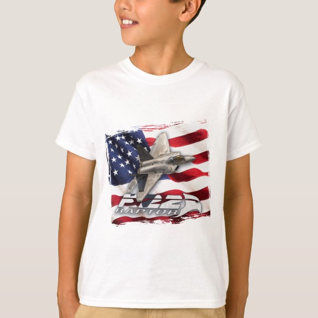 Raubvogel F-22 und amerikanische Flagge T-Shirt (Vorderseite)