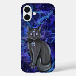 RAUCHBLAU UND LILA MIT HALLOWEER SCHWARZKATZE iPhone 16 PLUS HÜLLE