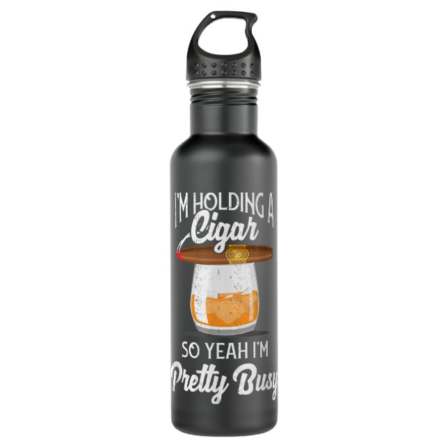Rauchen Rauchen Rauchen Whiskey Drinken Vater T-Sh Edelstahlflasche (Vorderseite)