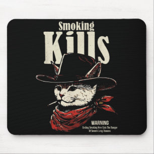 Rauchen tötet lustige Cowboy-Katze mit Hut Zitat Mousepad