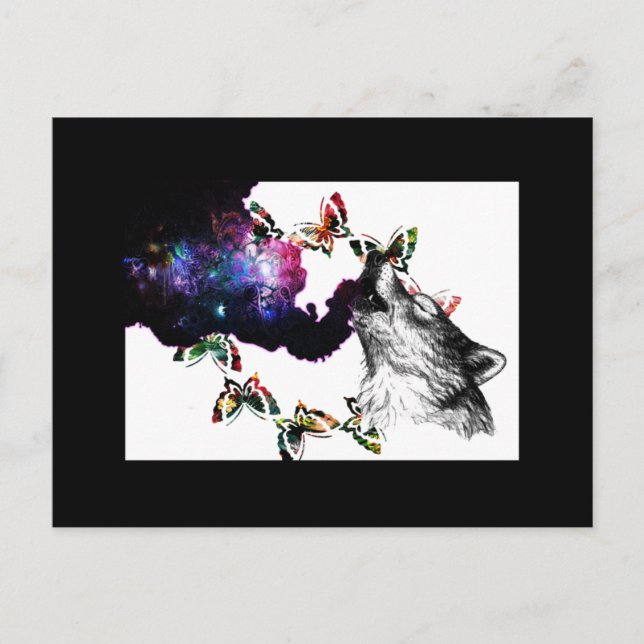 Rauchen Wolf Schmetterling Postkarte (Vorderseite)